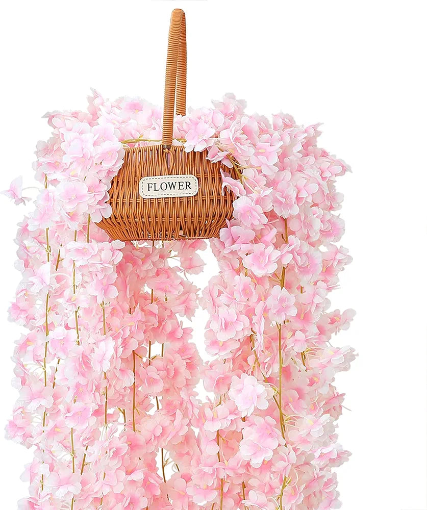 6-Piece 35.4ft Artificial Cherry Blossom Garland, Silk Sakura Vine for Spring Wedding and Home Decor