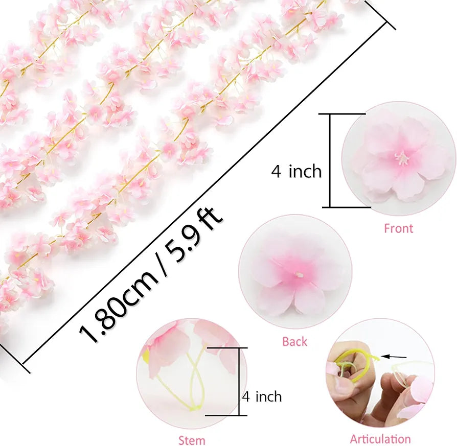 6-Piece 35.4ft Artificial Cherry Blossom Garland, Silk Sakura Vine for Spring Wedding and Home Decor