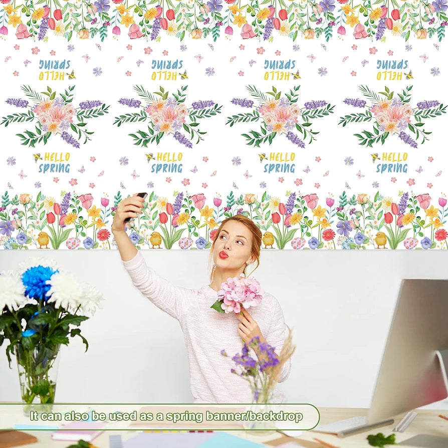 2-Pack Floral Spring Tablecloths - Disposable Wildflower Butterfly Table Covers for Mother's Day, Garden Parties, and Birthday Decor