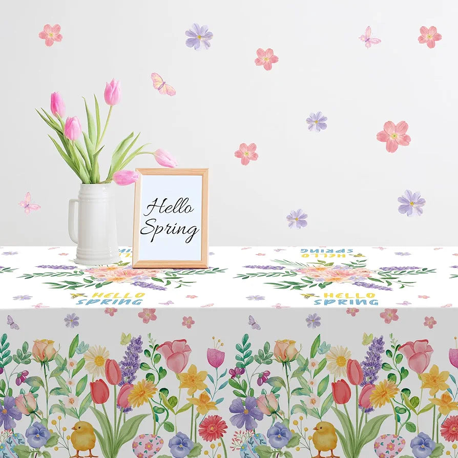 2-Pack Floral Spring Tablecloths - Disposable Wildflower Butterfly Table Covers for Mother's Day, Garden Parties, and Birthday Decor