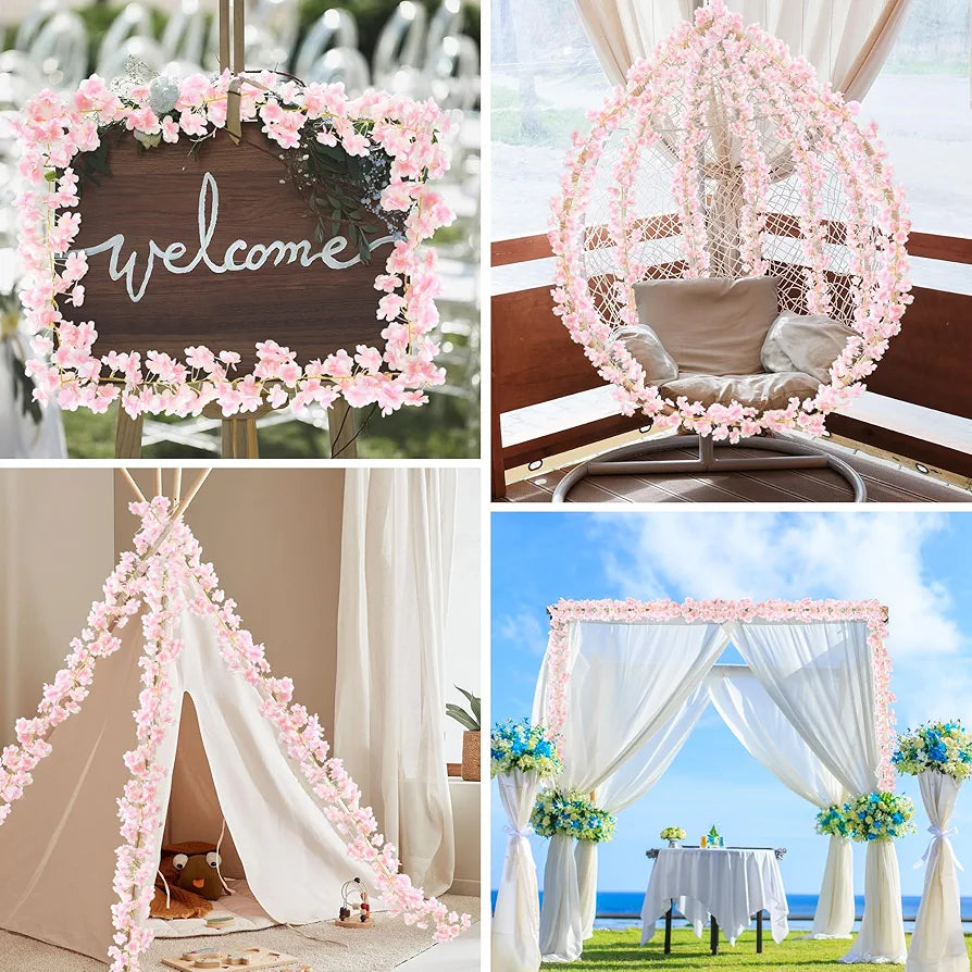 6-Piece 35.4ft Artificial Cherry Blossom Garland, Silk Sakura Vine for Spring Wedding and Home Decor
