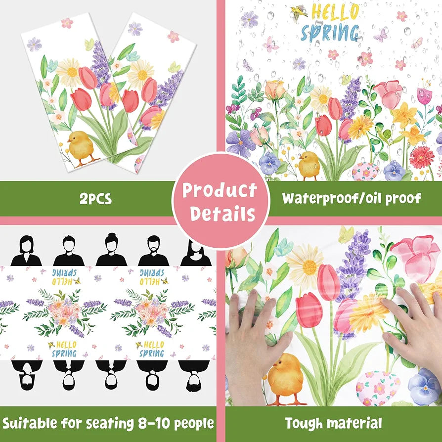 2-Pack Floral Spring Tablecloths - Disposable Wildflower Butterfly Table Covers for Mother's Day, Garden Parties, and Birthday Decor