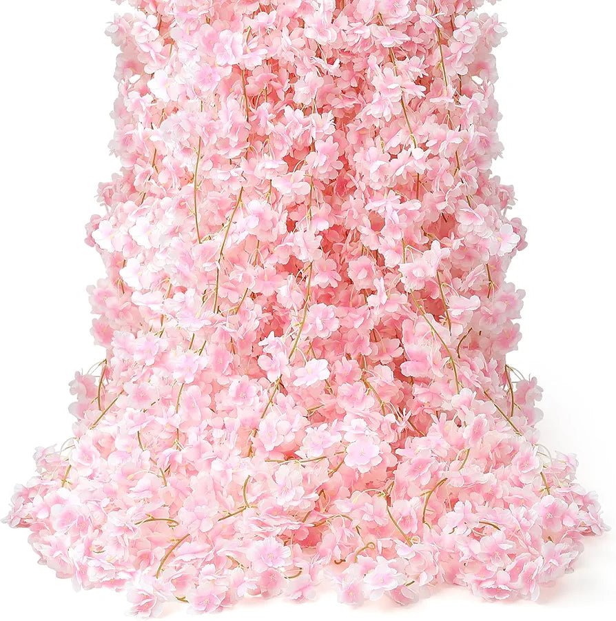 6-Piece 35.4ft Artificial Cherry Blossom Garland, Silk Sakura Vine for Spring Wedding and Home Decor
