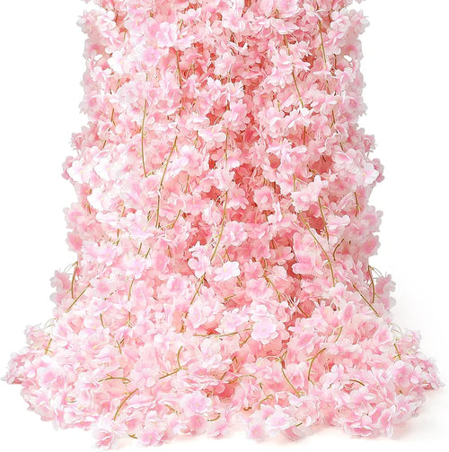 6-Piece 35.4ft Artificial Cherry Blossom Garland, Silk Sakura Vine for Spring Wedding and Home Decor