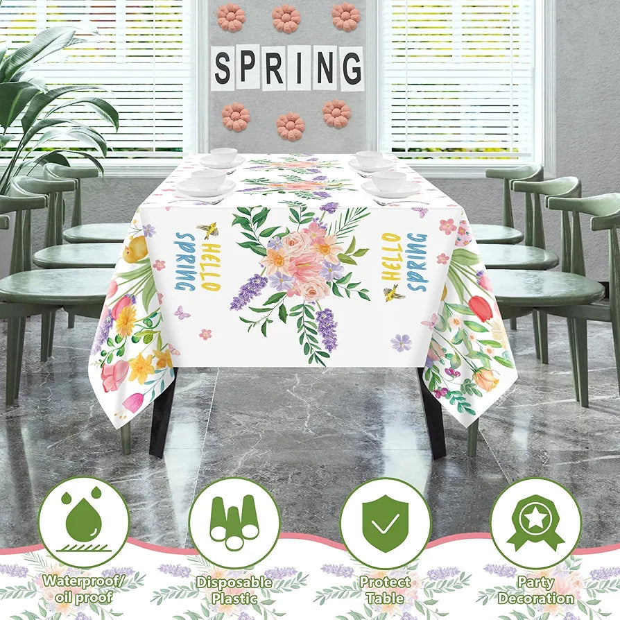 2-Pack Floral Spring Tablecloths - Disposable Wildflower Butterfly Table Covers for Mother's Day, Garden Parties, and Birthday Decor