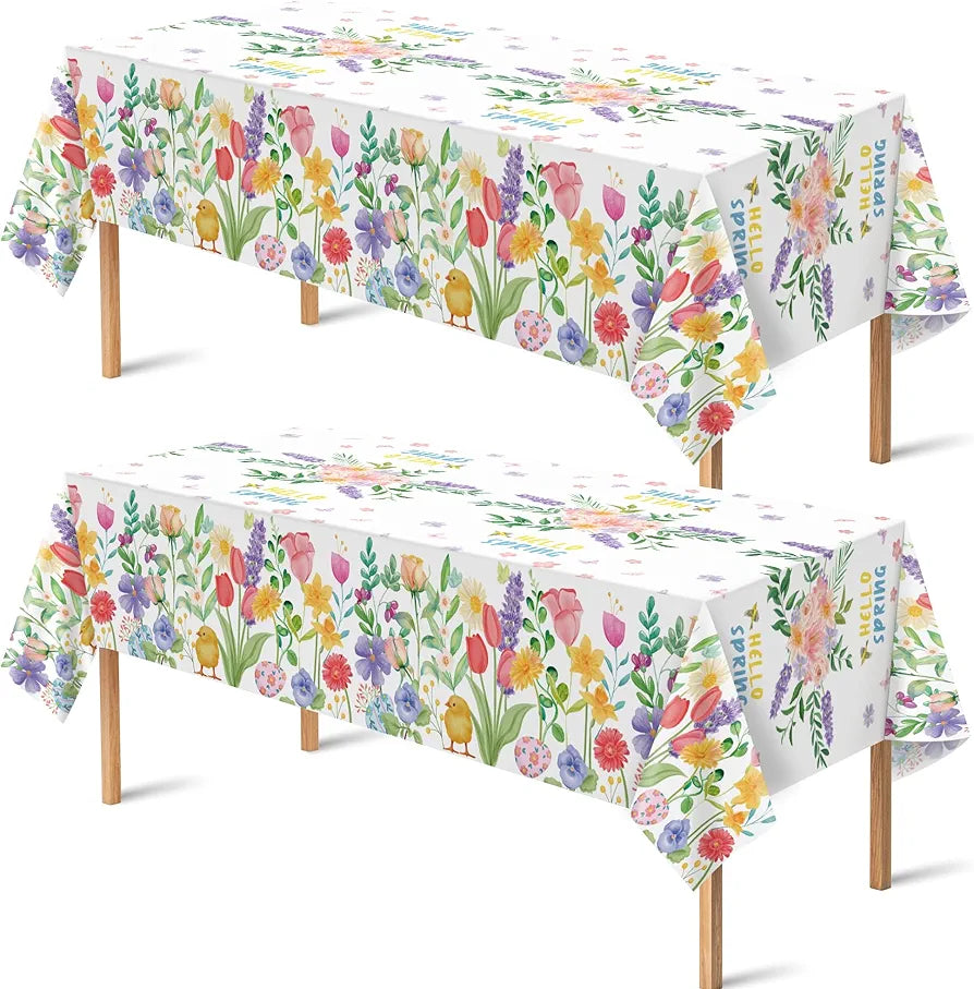 2-Pack Floral Spring Tablecloths - Disposable Wildflower Butterfly Table Covers for Mother's Day, Garden Parties, and Birthday Decor