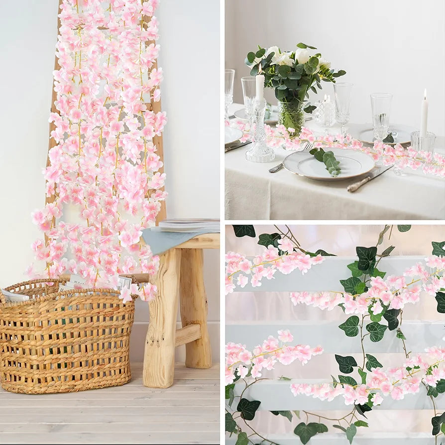 6-Piece 35.4ft Artificial Cherry Blossom Garland, Silk Sakura Vine for Spring Wedding and Home Decor