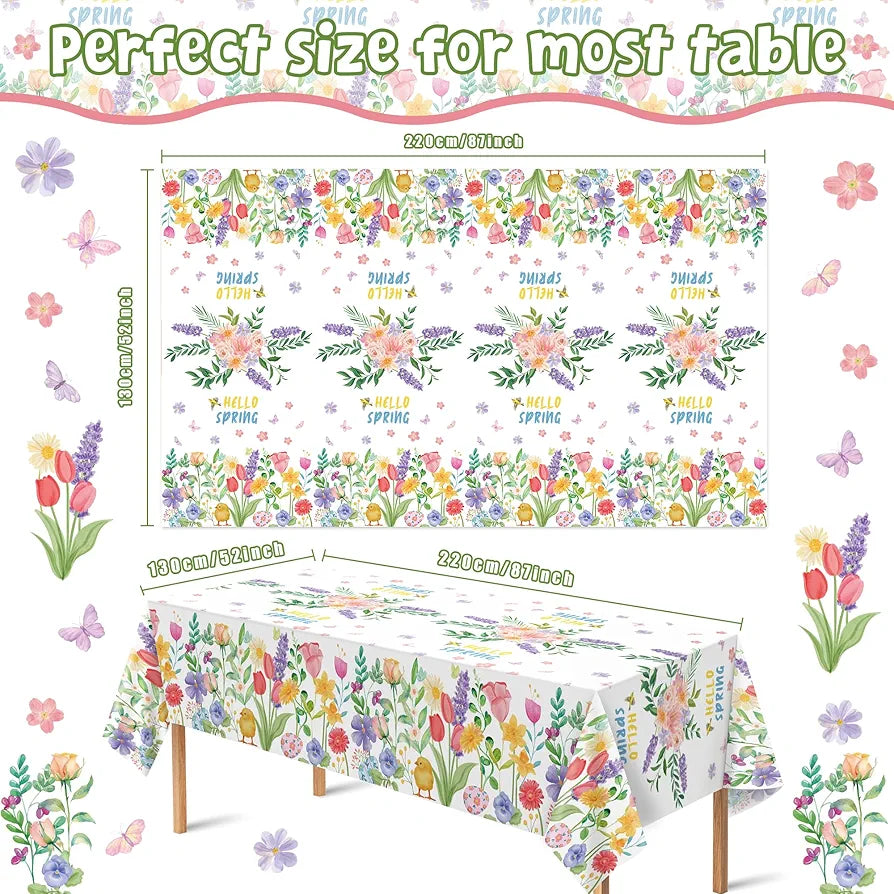 2-Pack Floral Spring Tablecloths - Disposable Wildflower Butterfly Table Covers for Mother's Day, Garden Parties, and Birthday Decor