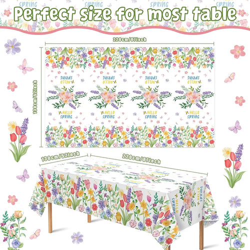 2-Pack Floral Spring Tablecloths - Disposable Wildflower Butterfly Table Covers for Mother's Day, Garden Parties, and Birthday Decor